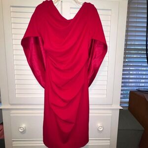 Betsy & Adam Red Cape Sleeve Ruched Cocktail Dress Size 4 Formal Sheath